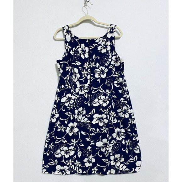 Hilo Hattie Womens Large Hawaiian Dress Sleeveless Sheath Blue Floral Cotton - Picture 3 of 6